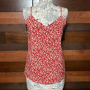 NWOT No Brand Tag V Neck Spaghetti Strap Red and Cream Floral Tank Top